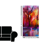 Colorful Autumn Trees Abstract Forest with Lake Canvas Wall Painting