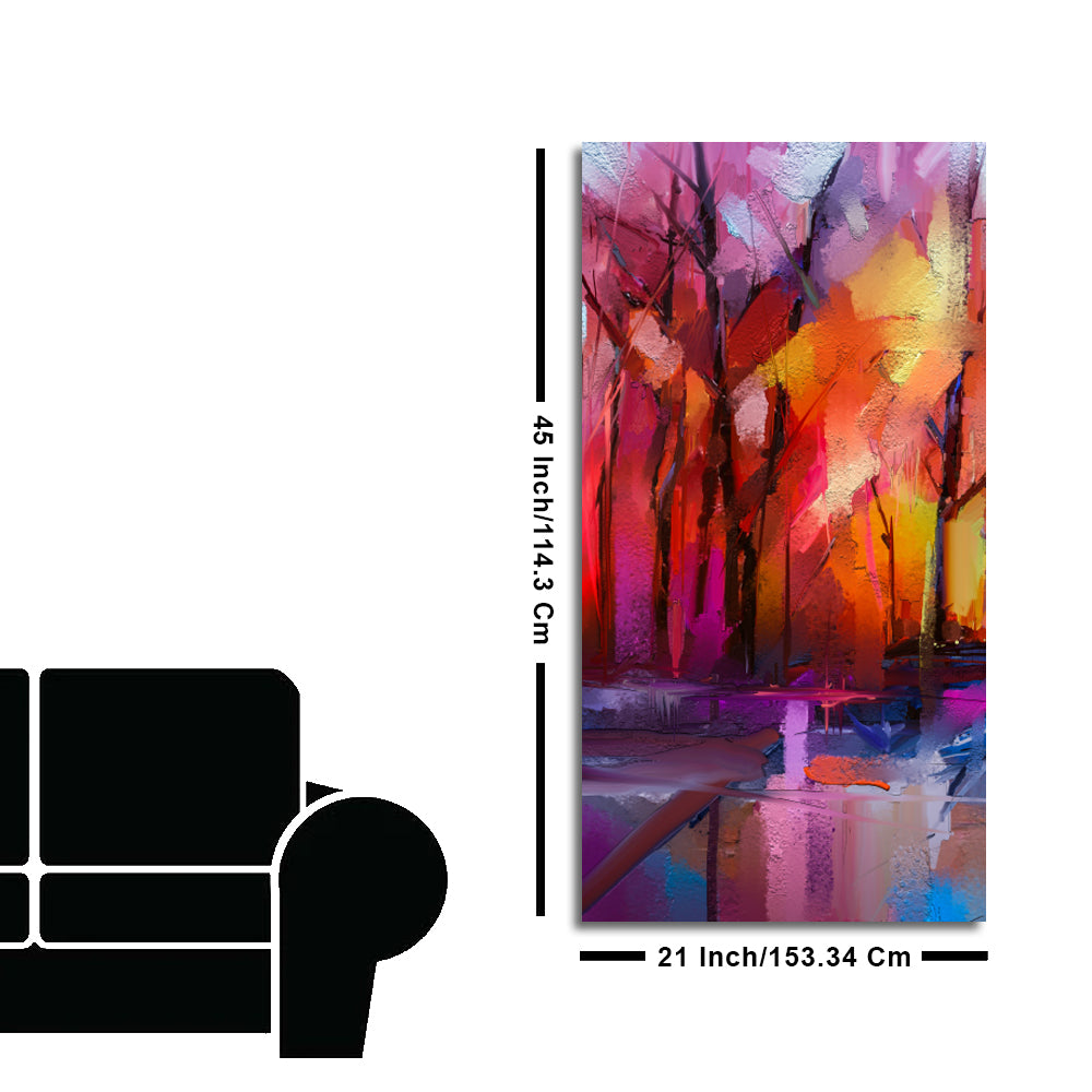 Colorful Autumn Trees Abstract Forest with Lake Canvas Wall Painting