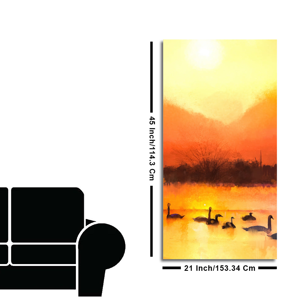 Swans in Lake at Sunset Canvas Wall Painting
