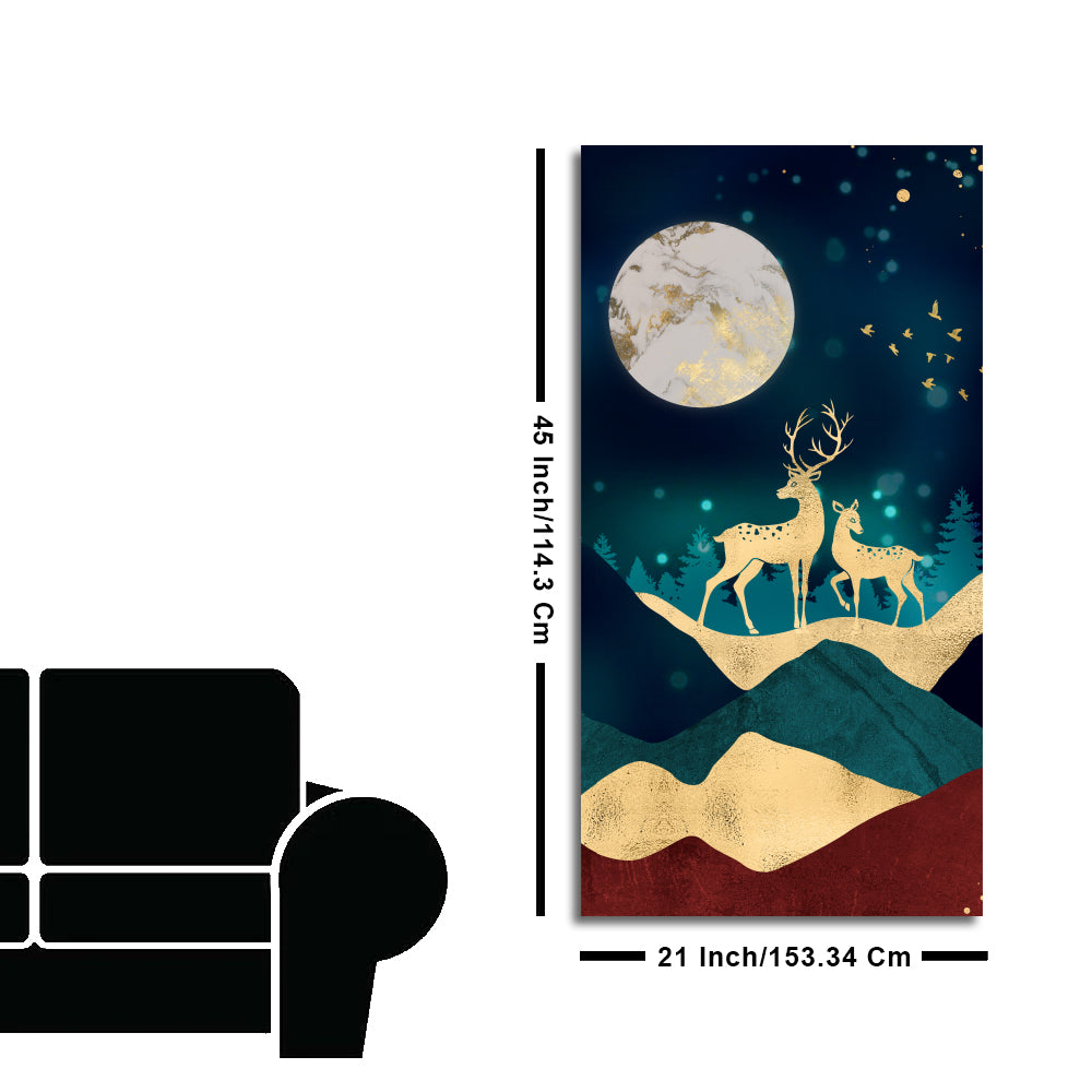Modern Art of Mountains and Deer Premium Wall Painting