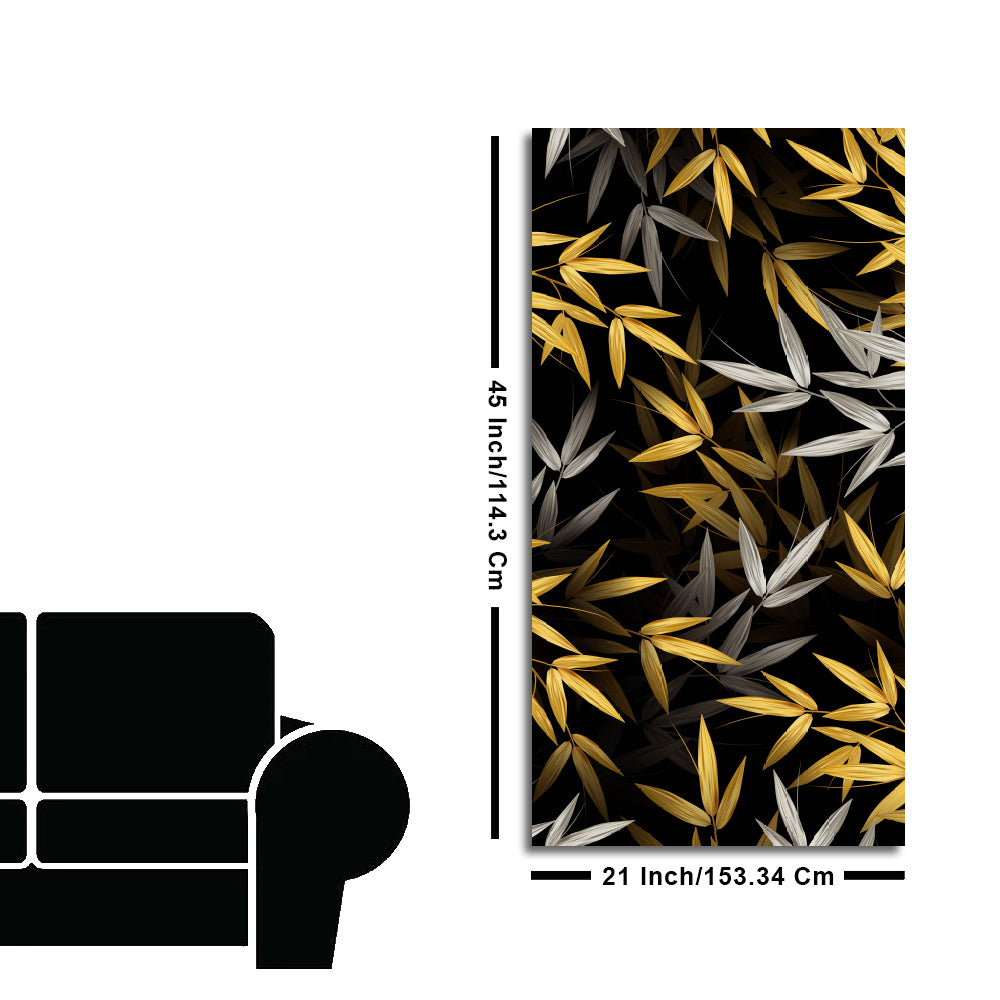 Realistic Golden Bamboo Leaves Wall Painting