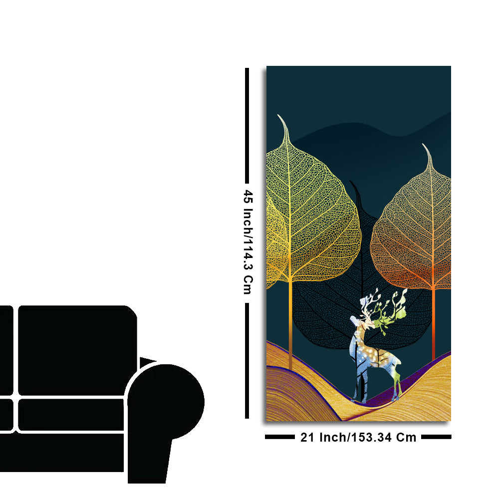 Golden Textured Leaves Canvas Wall Painting