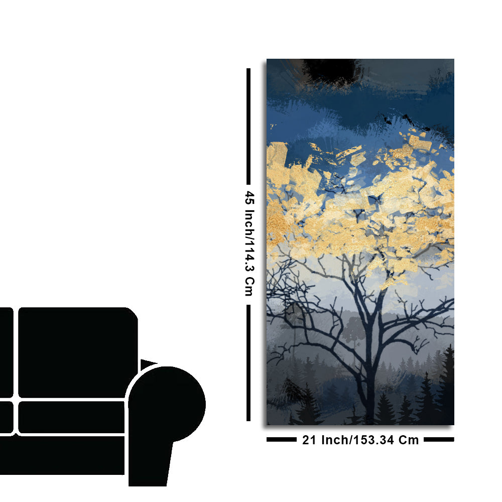 Beautiful Forest at Night with Gold Leaf Tree Canvas Wall Painting