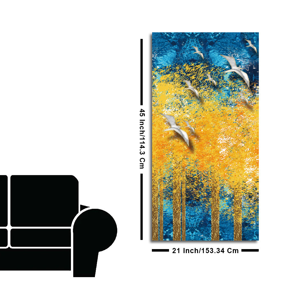 Birds Flying Over Golden Trees Forest Premium Canvas Wall Painting