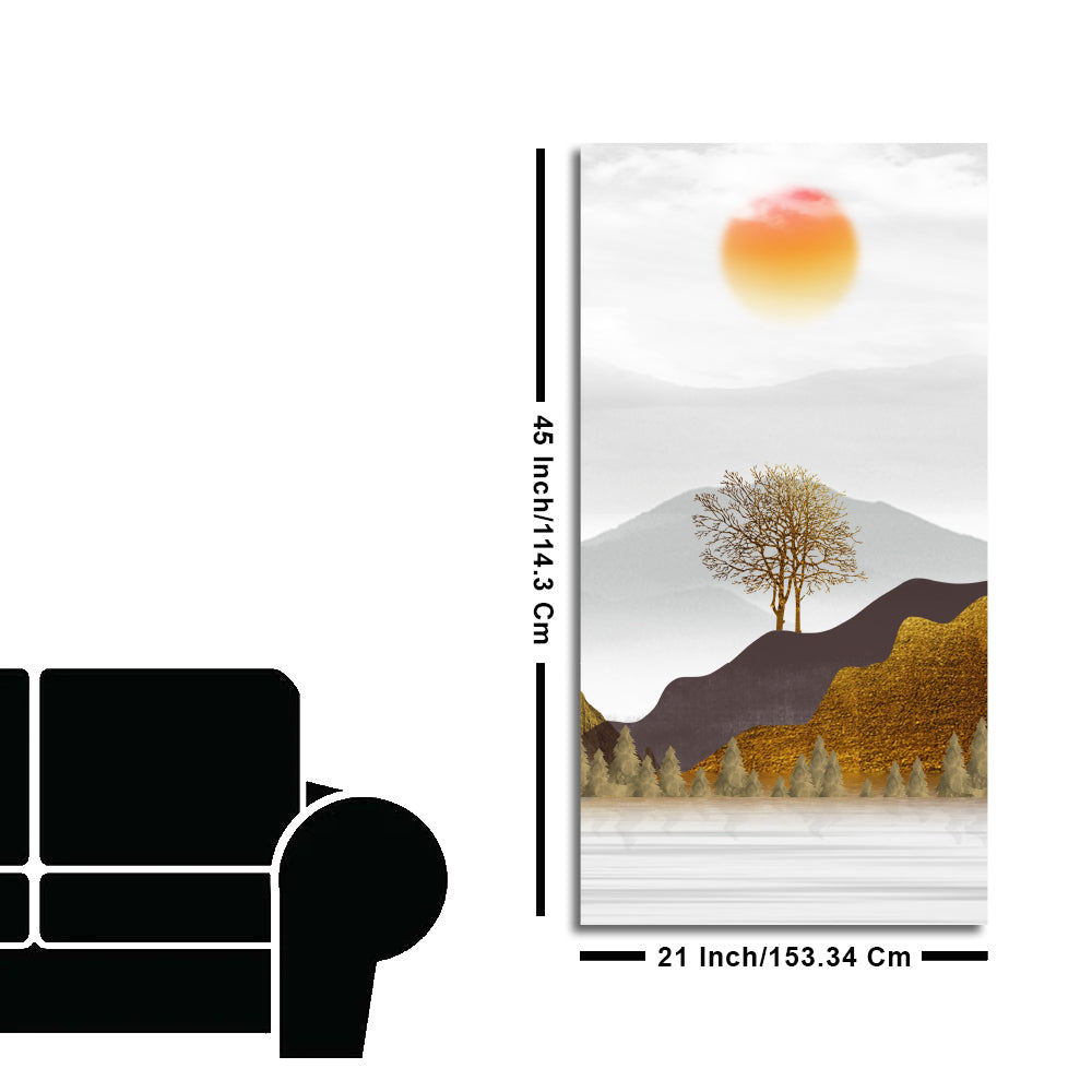 Golden Mountain with Beautiful Sunrise Premium Canvas Wall Painting