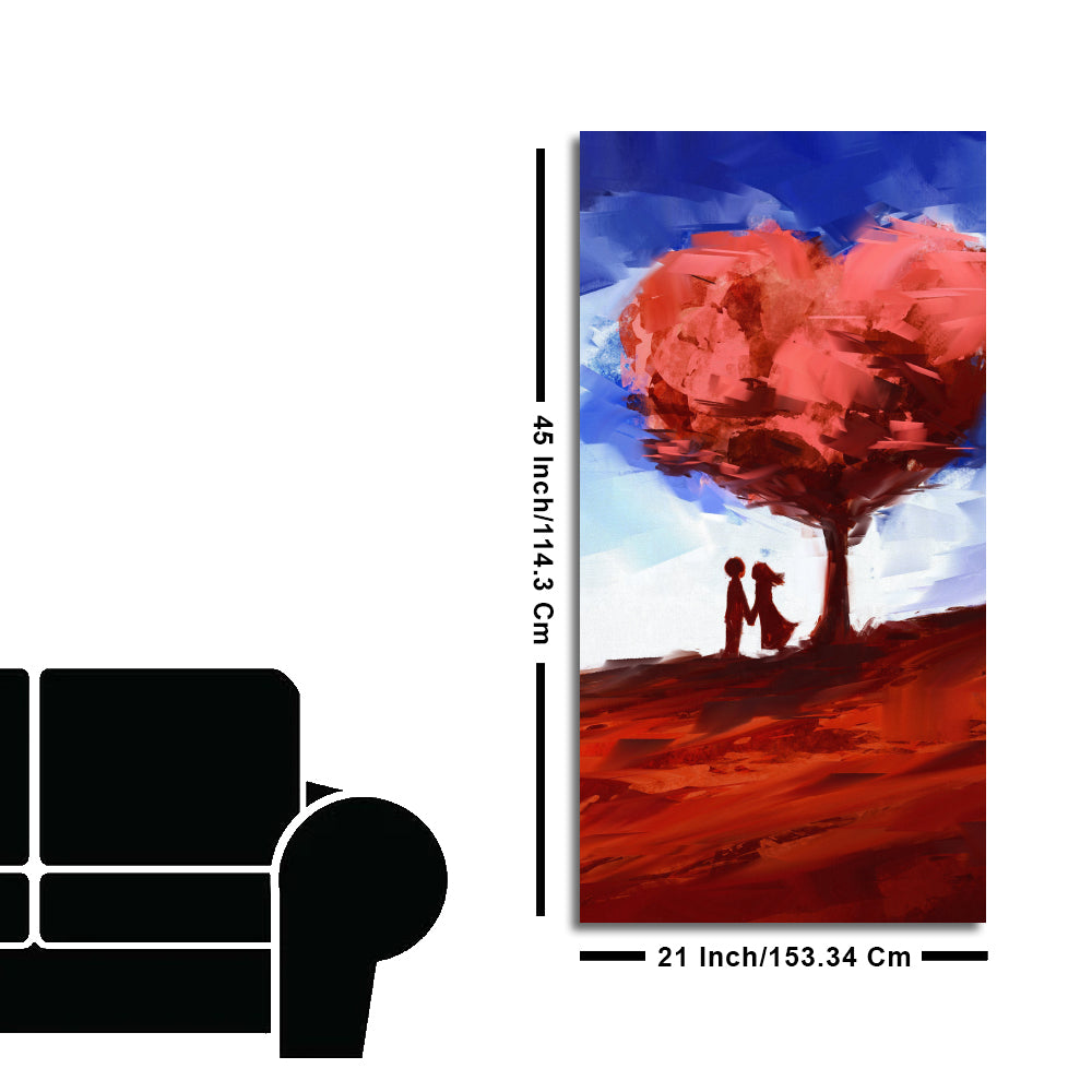Red Love Heart Tree with Couple Premium Canvas Wall Painting