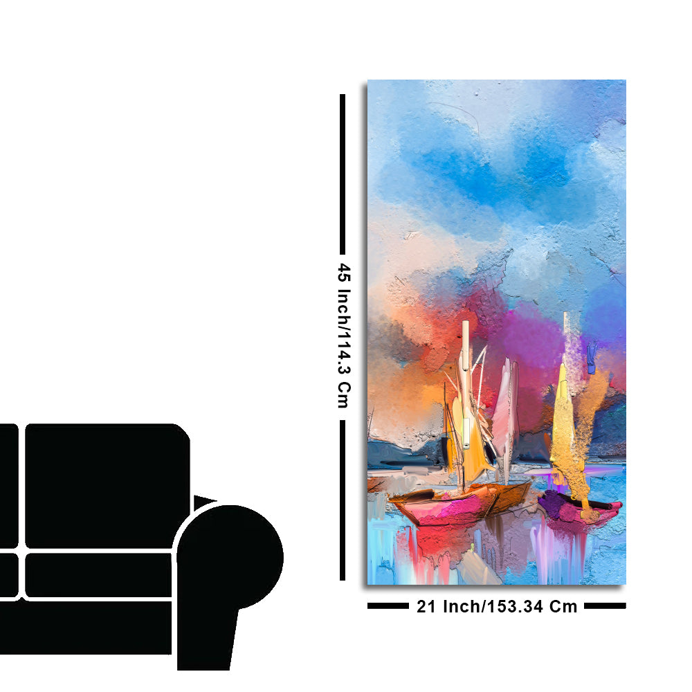 Abstract Colorful Sea Sailing Boats Canvas Wall Painting