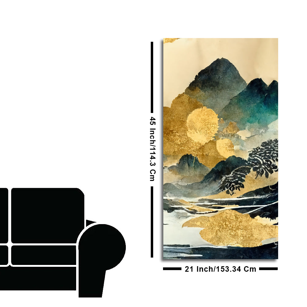 Golden Mountain Scenery of Mount Fuji Premium Wall Painting
