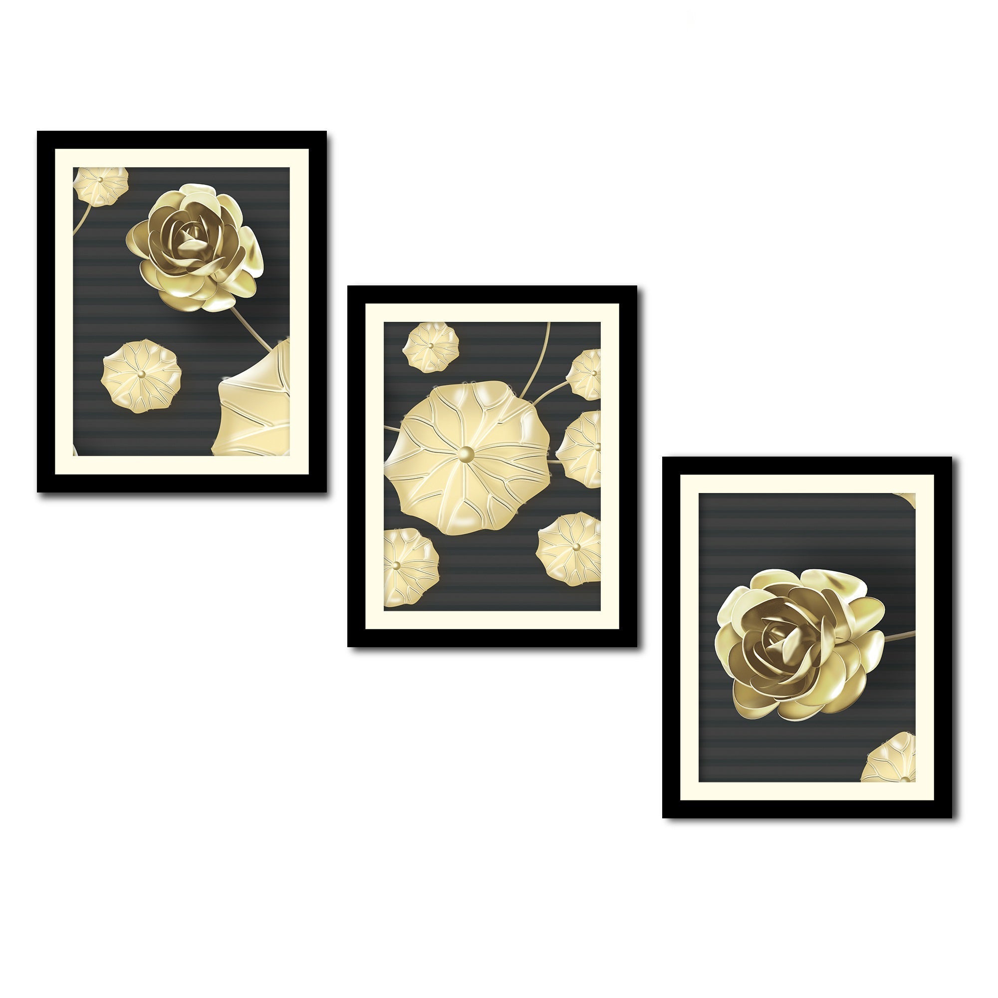 Rose Flowers Decorative Wall Frames Set of Three
