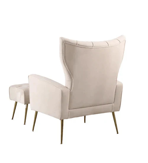 Luxury White Wingback Sofa Lounge Chair with Ottoman