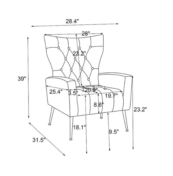 Luxury White Wingback Sofa Lounge Chair with Ottoman