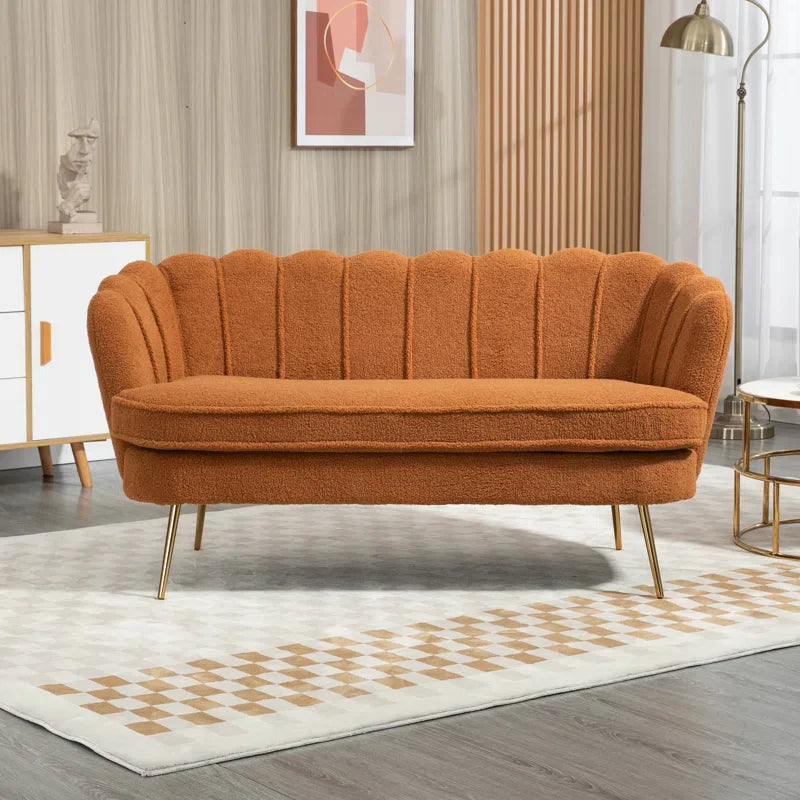 Stylish Caramel Boucl√© Sofa Lounge Chair with Metal Legs