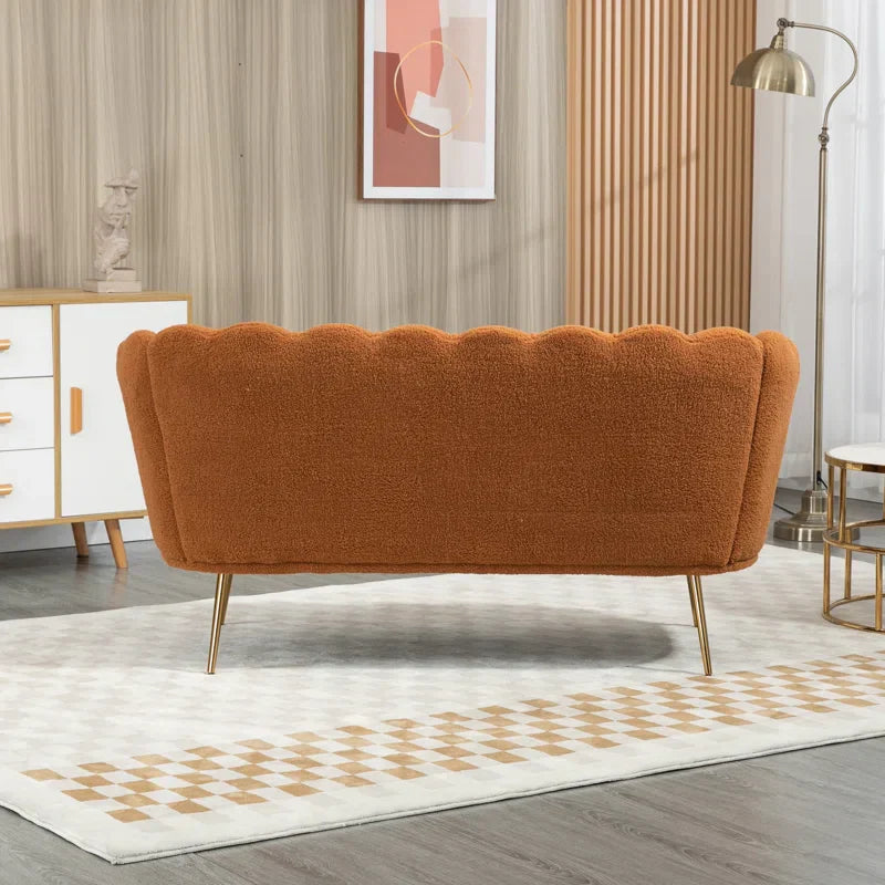 Stylish Caramel Boucl√© Sofa Lounge Chair with Metal Legs