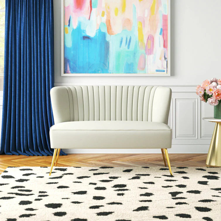 White Velvet Armless Sofa Lounge Chair with Golden Legs