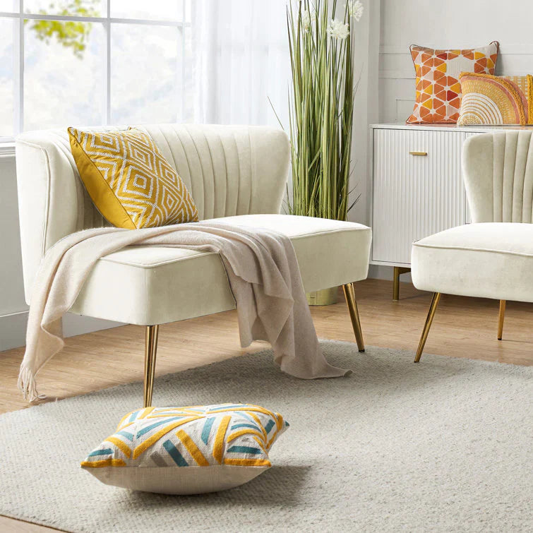 White Velvet Armless Sofa Lounge Chair with Golden Legs