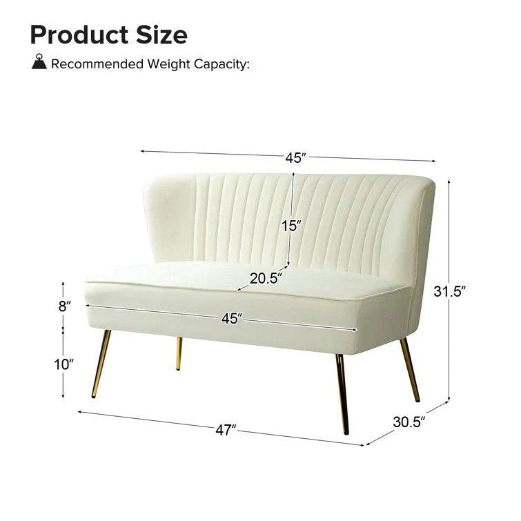 White Velvet Armless Sofa Lounge Chair with Golden Legs