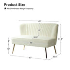 White Velvet Armless Sofa Lounge Chair with Golden Legs