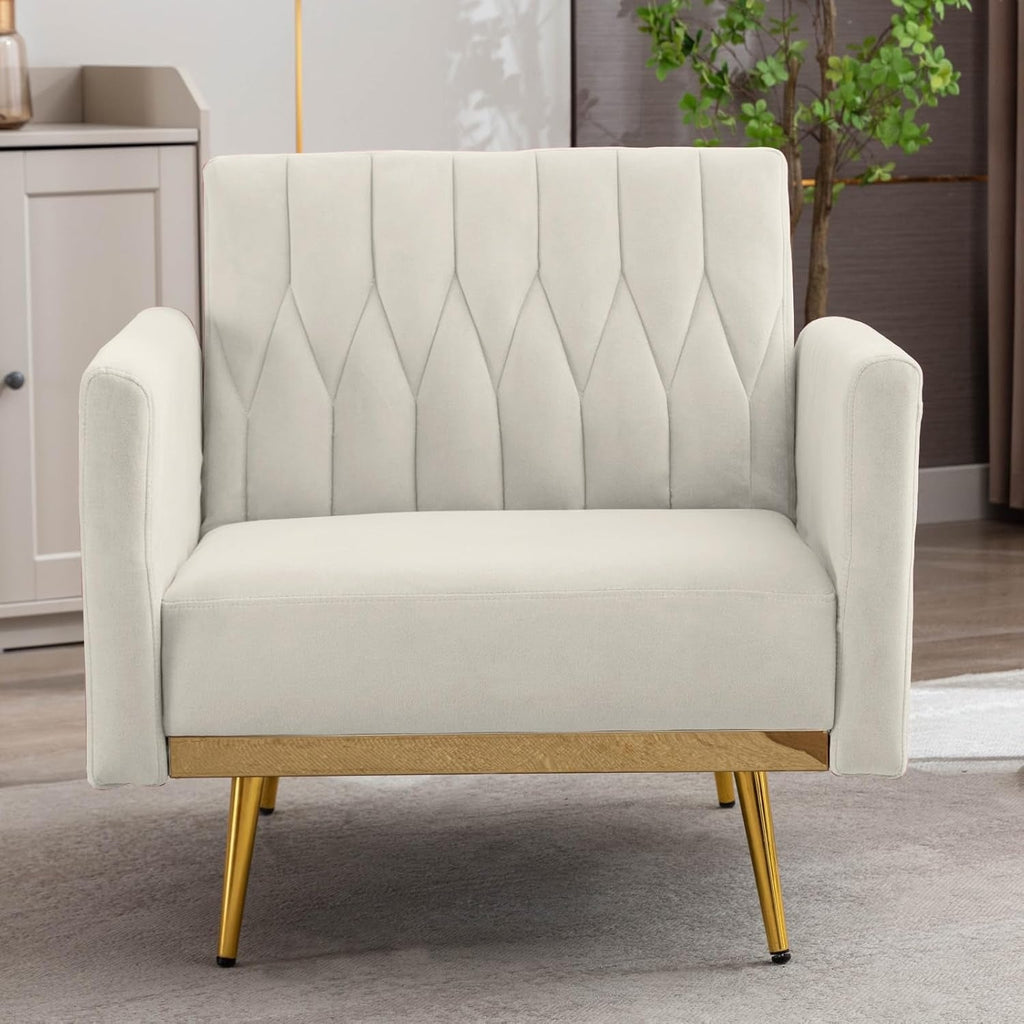 White Convertible Sofa Lounge Chair with Ottoman