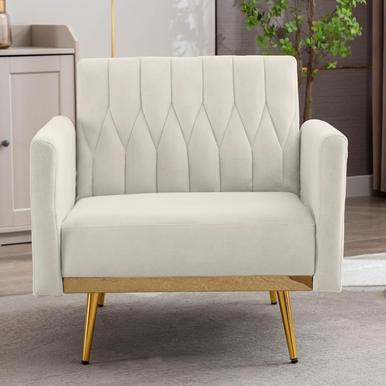 White Convertible Sofa Lounge Chair with Ottoman