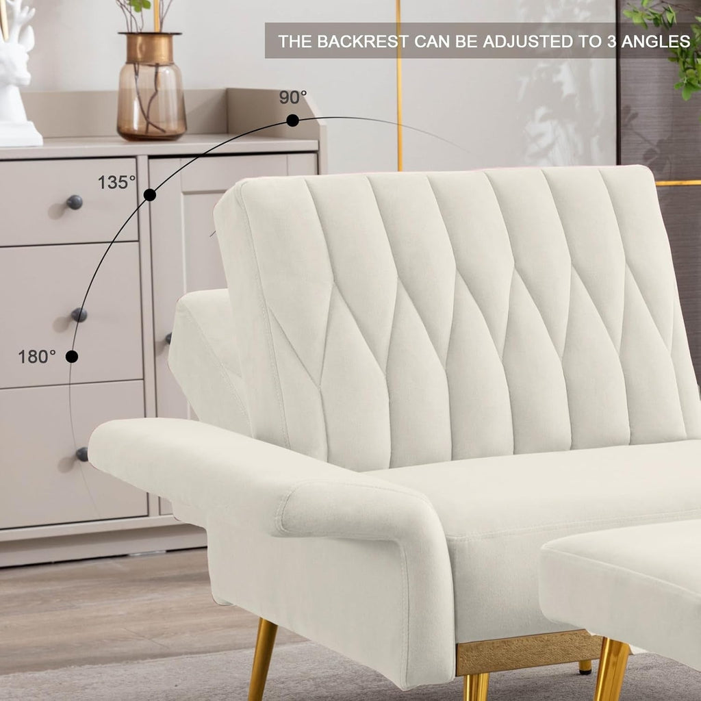 White Convertible Sofa Lounge Chair with Ottoman