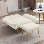 White Convertible Sofa Lounge Chair with Ottoman
