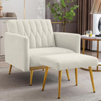 White Convertible Sofa Lounge Chair with Ottoman