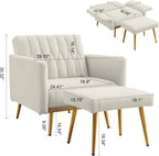 White Convertible Sofa Lounge Chair with Ottoman