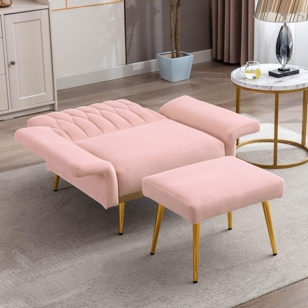 Pink Convertible Sofa Lounge Chair with Ottoman