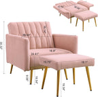 Pink Convertible Sofa Lounge Chair with Ottoman