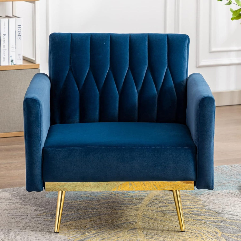 Blue Convertible Sofa Lounge Chair with Ottoman