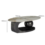 Modern Oval Marble Center Table Featuring Artistic Black Curved Base Design