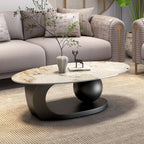 Modern Oval Marble Center Table Featuring Artistic Black Curved Base Design
