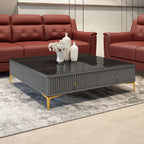 Designer Charcoal Grey Center Table with Textured Front and Sleek Gold Accents