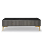 Designer Charcoal Grey Center Table with Textured Front and Sleek Gold Accents
