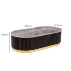 Modern Oval Marble Center Table Designed with Textured Black Base and Gold Trim