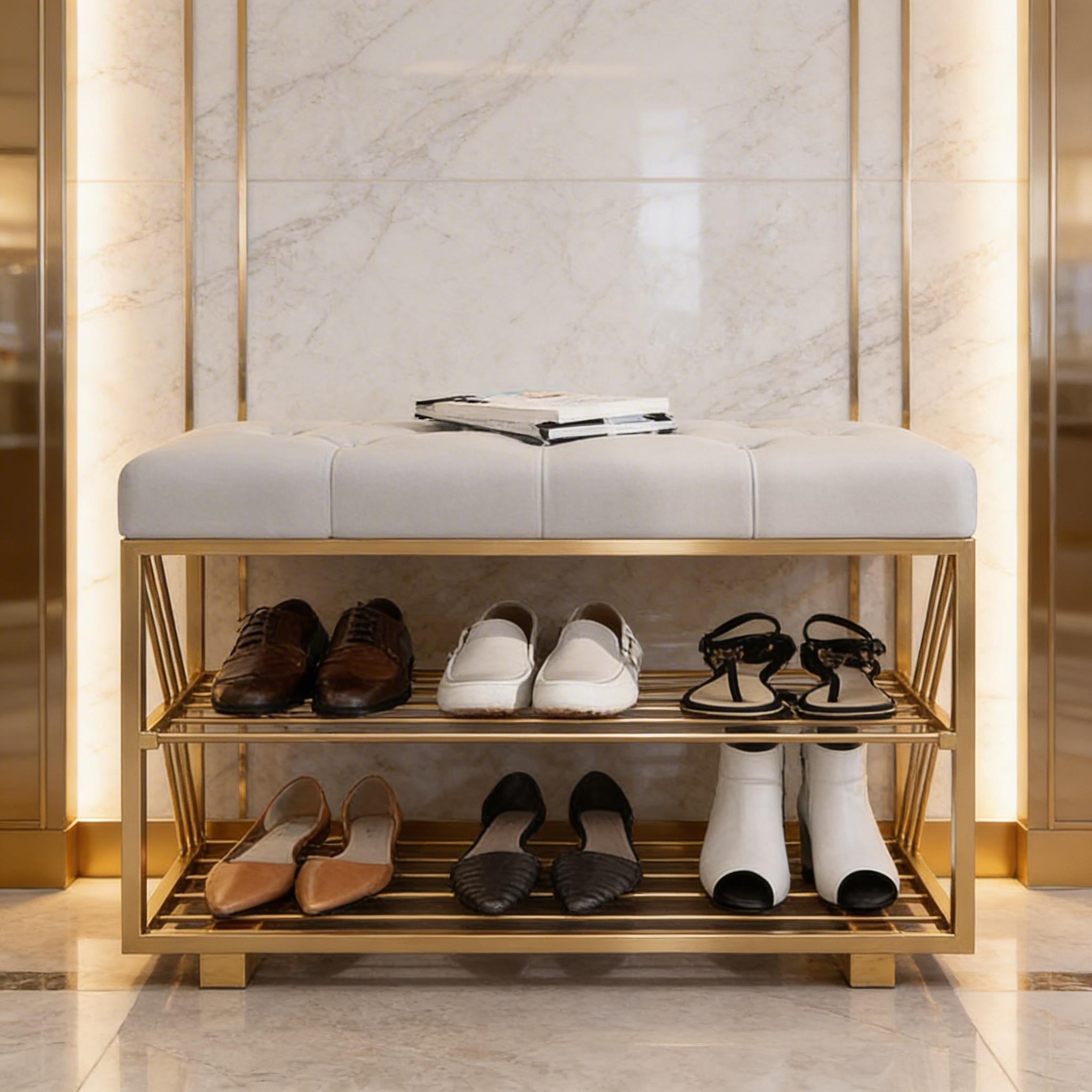 Modern Cabinet Iron Shoe Stool Bench Rack