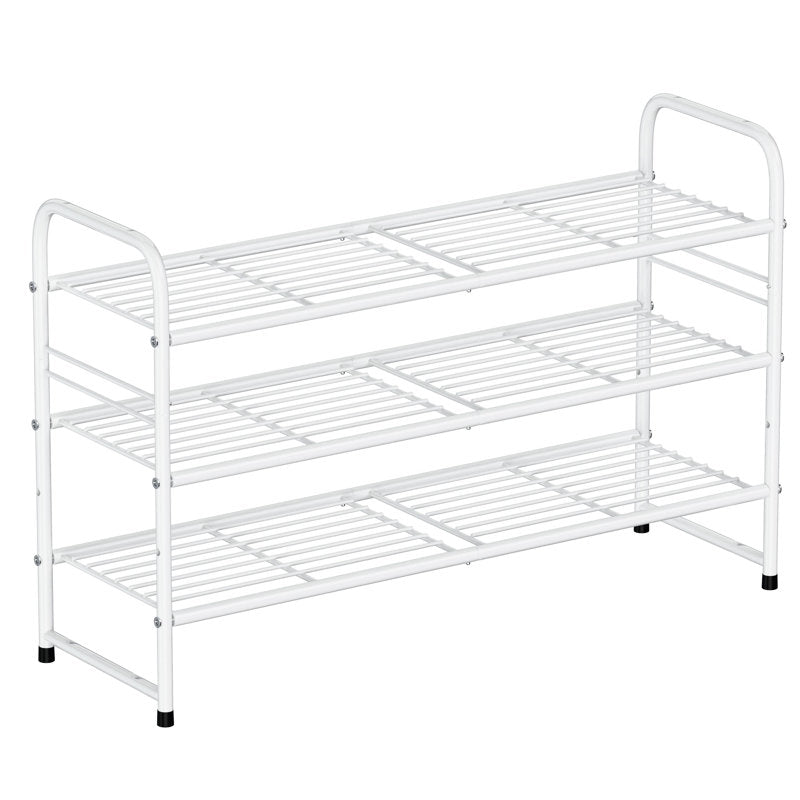 Modern Shoe Rack Organizer with Top Storage Shelf, Metal Shoe Stand for Entryway or Closet