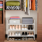 Modern Shoe Rack Organizer with Top Storage Shelf, Metal Shoe Stand for Entryway or Closet