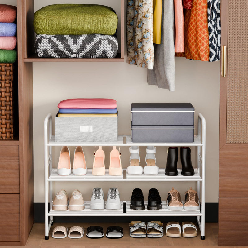 Modern Shoe Rack Organizer with Top Storage Shelf, Metal Shoe Stand for Entryway or Closet