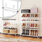 Modern Shoe Rack Organizer with Top Storage Shelf, Metal Shoe Stand for Entryway or Closet