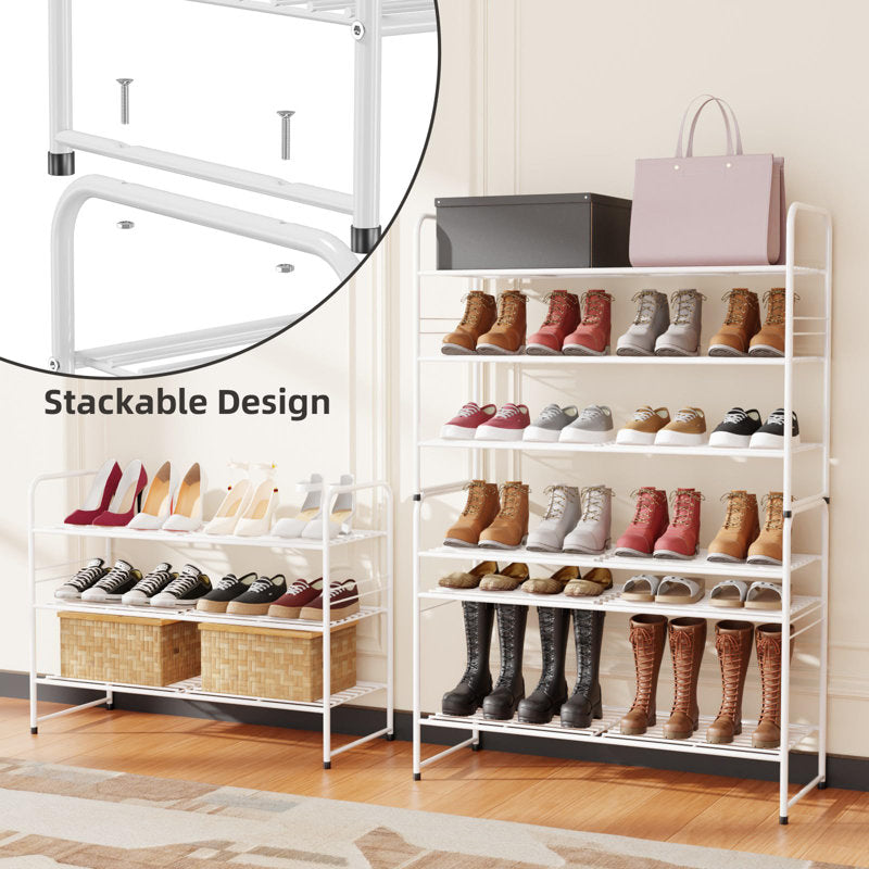 Modern Shoe Rack Organizer with Top Storage Shelf, Metal Shoe Stand for Entryway or Closet