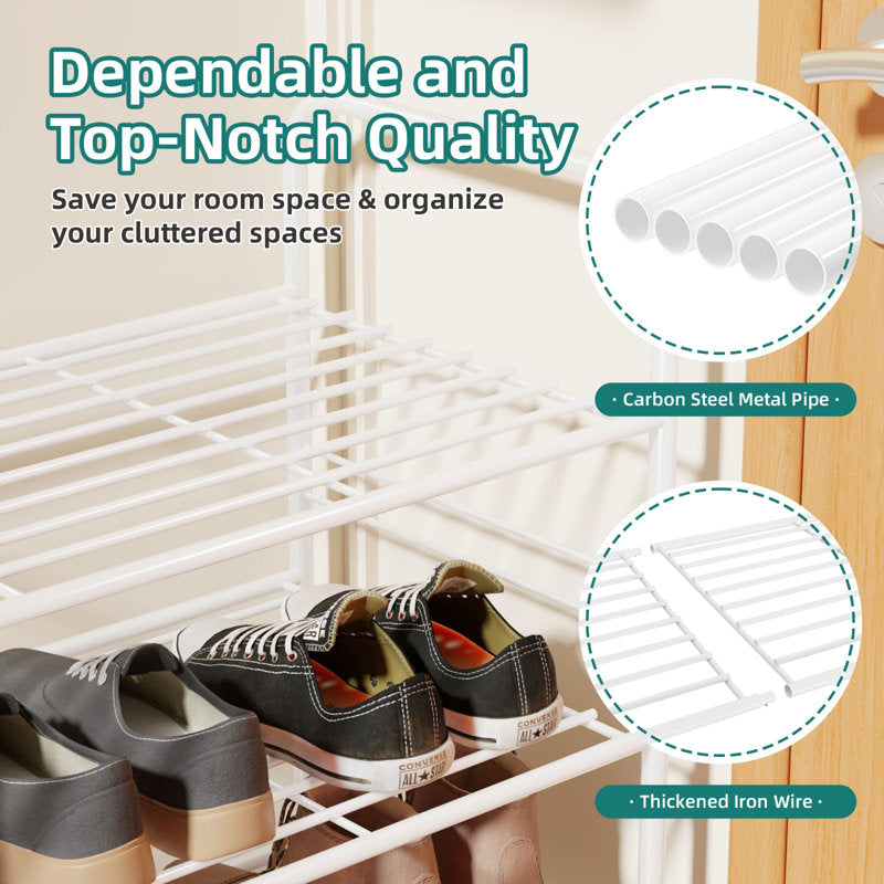 Modern Shoe Rack Organizer with Top Storage Shelf, Metal Shoe Stand for Entryway or Closet