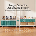Modern Shoe Rack Organizer with Top Storage Shelf, Metal Shoe Stand for Entryway or Closet