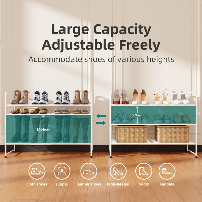 Modern Shoe Rack Organizer with Top Storage Shelf, Metal Shoe Stand for Entryway or Closet