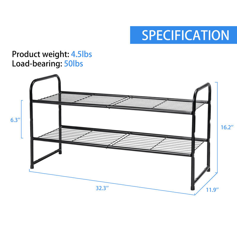 2-Tier Metal Shoe Rack Organizer, Space-Saving Shoe Storage Shelf for Entryway or Closet