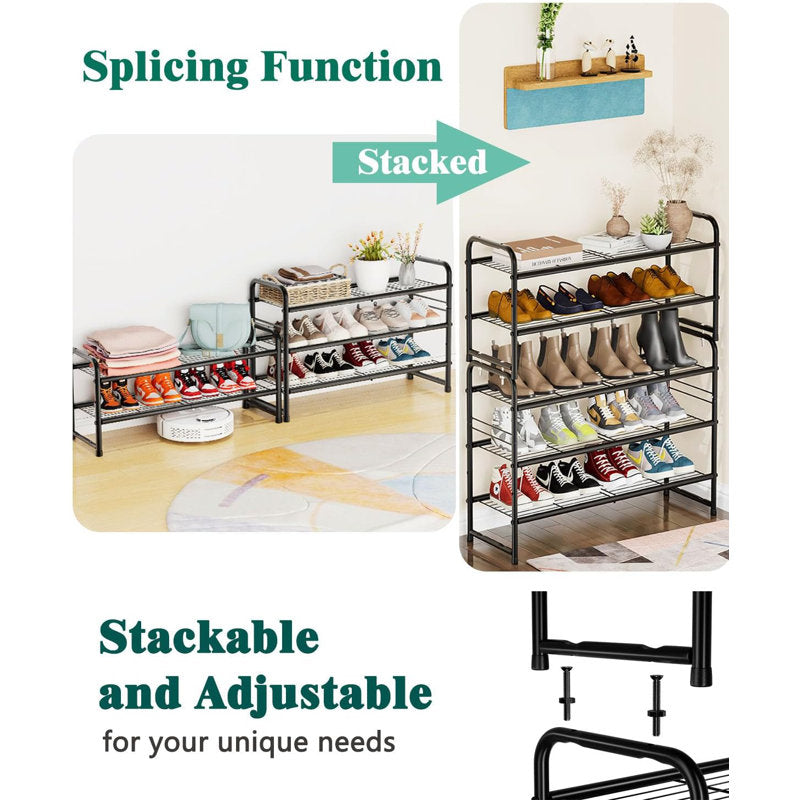 2-Tier Metal Shoe Rack Organizer, Space-Saving Shoe Storage Shelf for Entryway or Closet