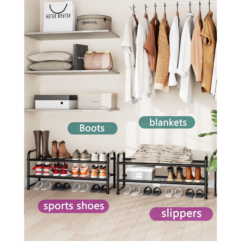 2-Tier Metal Shoe Rack Organizer, Space-Saving Shoe Storage Shelf for Entryway or Closet