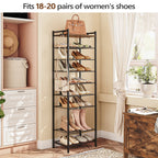 Modern Narrow Shoe Rack Tower with Storage Shelves, Space-Saving Shoe Organizer for Home