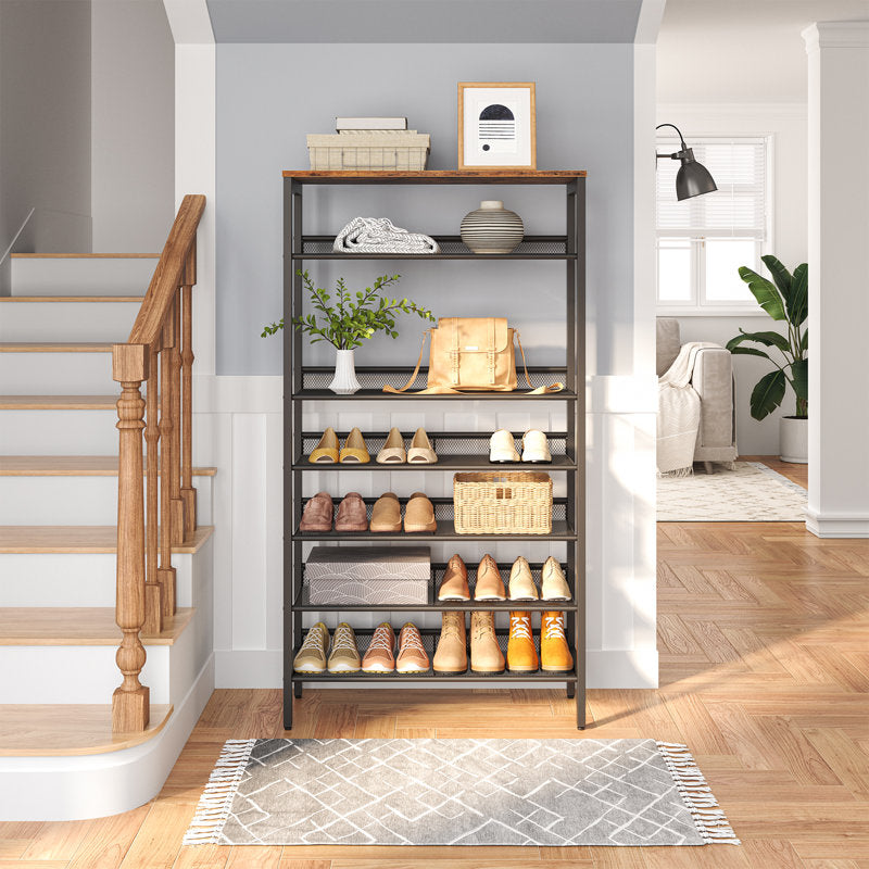 7-Tier Shoe Rack Organizer with Wooden Top, Large Capacity Shoe Storage Shelf for Entryway