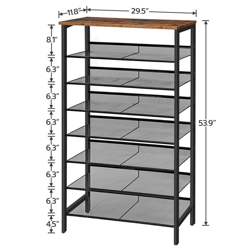 7-Tier Shoe Rack Organizer with Wooden Top, Large Capacity Shoe Storage Shelf for Entryway